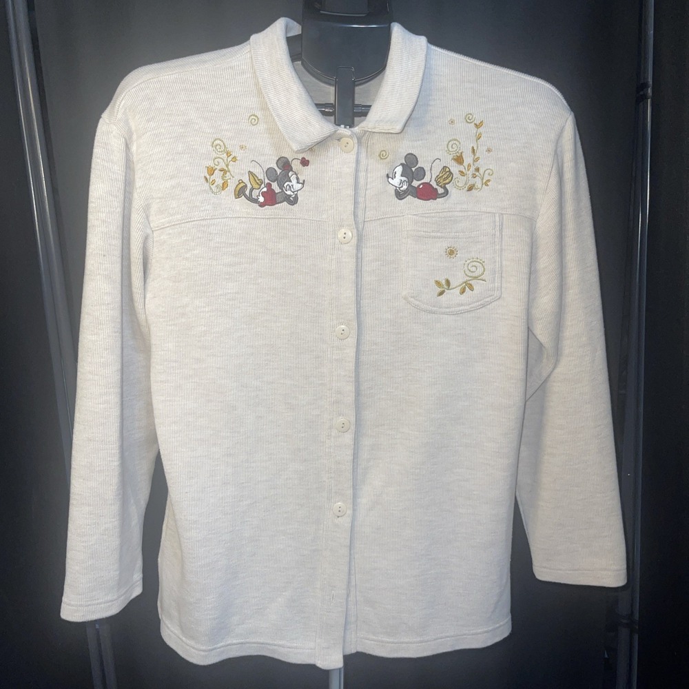 Disney Store Embroidered Mickey Minnie Autumn Shirt Jacket Pockets Womens Medium